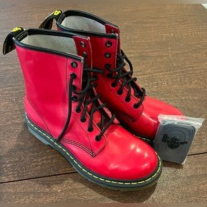 Dr. Martens red patent leather boots, size 39 euro (8 - 8.5 women) extra laces
